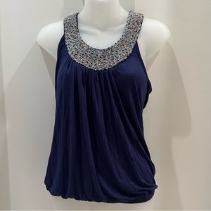 Queen Esther Navy Beaded Tank Top size Medium